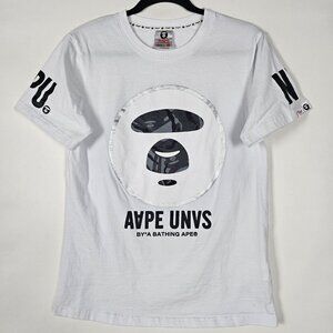Aape A Bathing Ape UNVS Designer Mens Large Short Sleeve White T Shirt